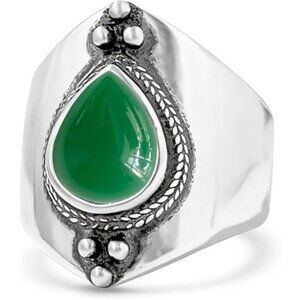 Emerald Retro Sterling Silver Waterdrop Natural Stone Boho Ring